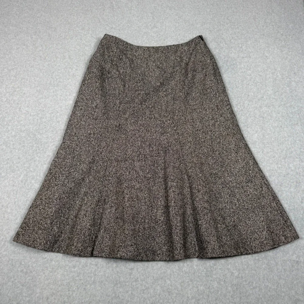 Talbots Vintage Brown Tweed Wool Silk Blend A-Line Midi Skirt Size 10 Flare Hem